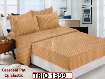 Lenjerie din damasc finetat  6 piese cearceaf cu elastic - TRIO1399 Lenjerie din damasc finetat  6 piese cearceaf cu elastic - TRIO1399