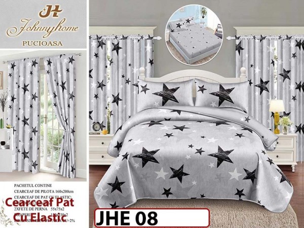 Lenjerie din finet 1 Persoana cu elastic din 6 piese cu Draperii - JHE08 Lenjerie din finet 1 Persoana cu elastic din 6 piese cu Draperii - JHE08