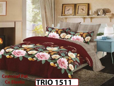 Lenjerie din finet  6 piese cearceaf cu elastic - TRIO1511