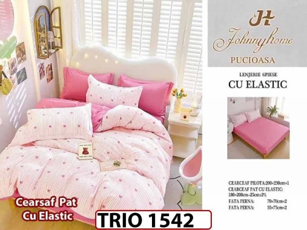 Lenjerie din finet 6 piese cearceaf cu elastic - TRIO1542 Lenjerie din finet 6 piese cearceaf cu elastic - TRIO1542