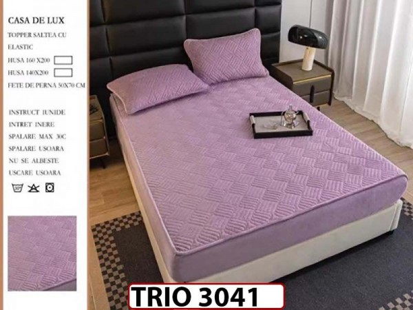Husa / topper model tricotat + 2 Fete de Perne - Saltea 160x200 - TRIO3041 Husa / topper model tricotat + 2 Fete de Perne - Saltea 160x200 - TRIO3041