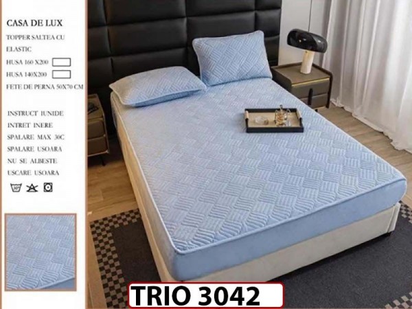 Husa / topper model tricotat + 2 Fete de Perne - Saltea 160x200 - TRIO3042 Husa / topper model tricotat + 2 Fete de Perne - Saltea 160x200 - TRIO3042