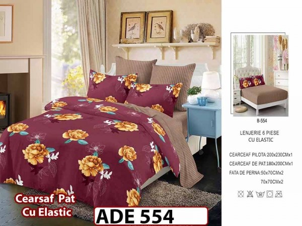 Lenjerie din finet  6 piese si cearceaf cu elastic - ADE 554