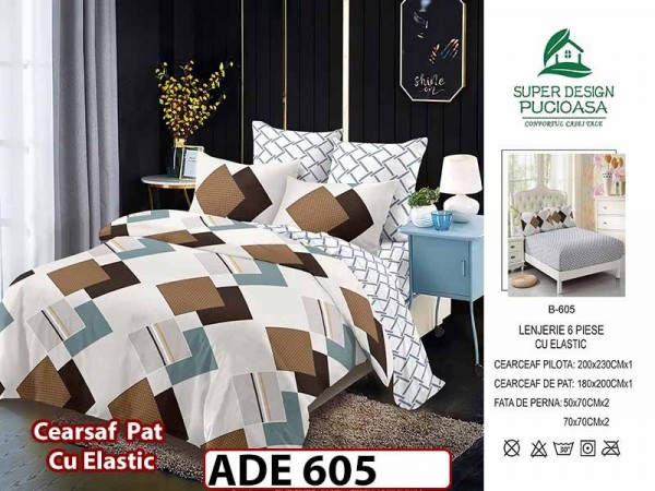 Lenjerie din finet  6 piese si cearceaf cu elastic - ADE 605