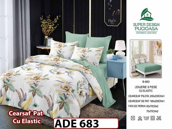 Lenjerie din finet  6 piese si cearceaf cu elastic - ADE 683
