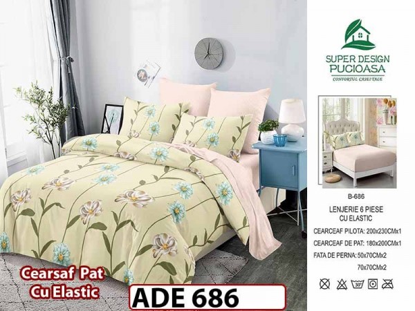 Lenjerie din finet 6 piese si cearceaf cu elastic - ADE 686 Lenjerie din finet 6 piese si cearceaf cu elastic - ADE 686