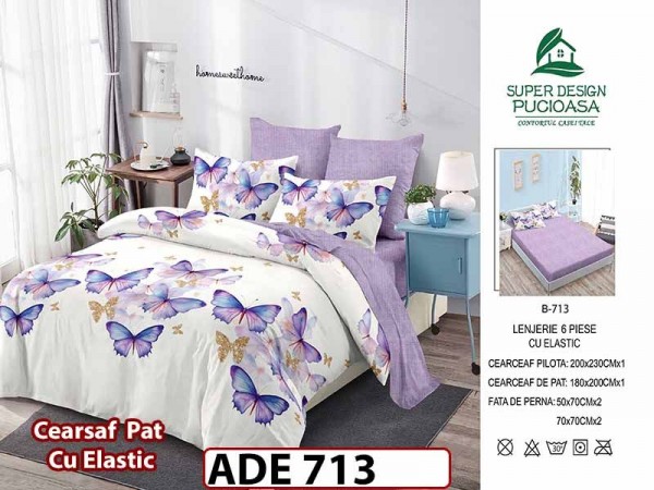 Lenjerie din finet 6 piese si cearceaf cu elastic - ADE 713 Lenjerie din finet 6 piese si cearceaf cu elastic - ADE 713