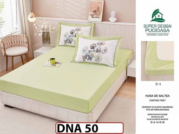 Husa de Pat din Finet + 2 Fete de Perne - Saltea 160x200 - Pat 2 Persoane - DNA50 Husa de Pat din Finet + 2 Fete de Perne - Saltea 160x200 - Pat 2 Persoane - DNA50