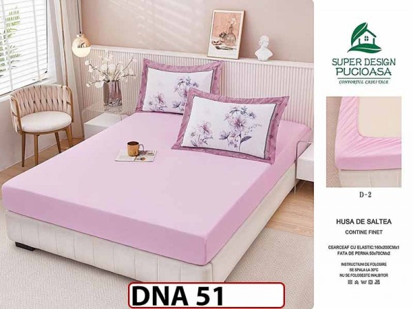 Husa de Pat din Finet + 2 Fete de Perne - Saltea 160x200 - Pat 2 Persoane - DNA51 Husa de Pat din Finet + 2 Fete de Perne - Saltea 160x200 - Pat 2 Persoane - DNA51