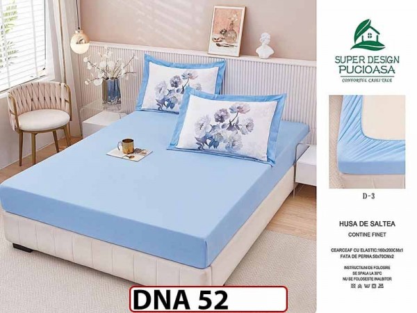 Husa de Pat din Finet + 2 Fete de Perne - Saltea 160x200 - Pat 2 Persoane - DNA52 Husa de Pat din Finet + 2 Fete de Perne - Saltea 160x200 - Pat 2 Persoane - DNA52