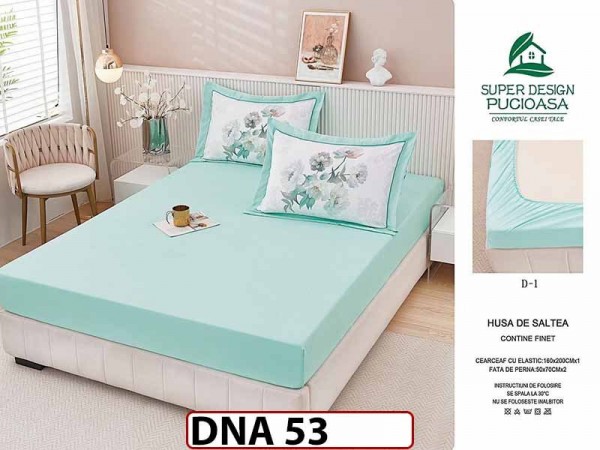 Husa de Pat din Finet + 2 Fete de Perne - Saltea 160x200 - Pat 2 Persoane - DNA53 Husa de Pat din Finet + 2 Fete de Perne - Saltea 160x200 - Pat 2 Persoane - DNA53