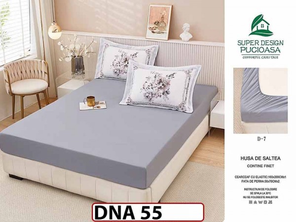 Husa de Pat din Finet + 2 Fete de Perne - Saltea 160x200 - Pat 2 Persoane - DNA55 Husa de Pat din Finet + 2 Fete de Perne - Saltea 160x200 - Pat 2 Persoane - DNA55