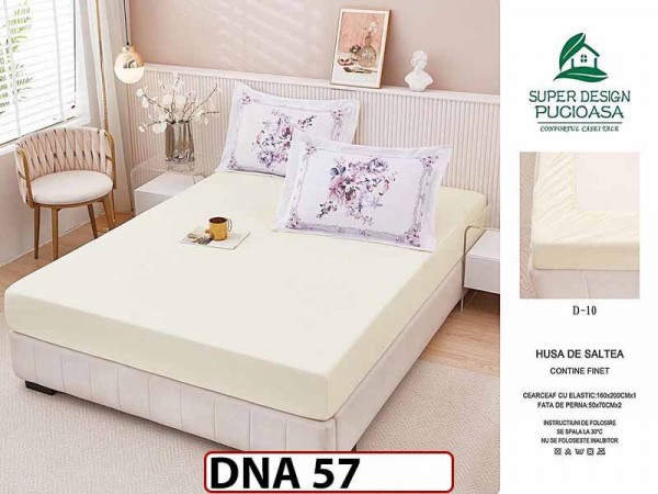 Husa de Pat din Finet + 2 Fete de Perne - Saltea 160x200 - Pat 2 Persoane - DNA57 Husa de Pat din Finet + 2 Fete de Perne - Saltea 160x200 - Pat 2 Persoane - DNA57
