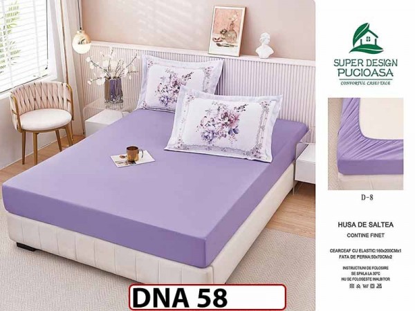 Husa de Pat din Finet + 2 Fete de Perne - Saltea 160x200 - Pat 2 Persoane - DNA58 Husa de Pat din Finet + 2 Fete de Perne - Saltea 160x200 - Pat 2 Persoane - DNA58
