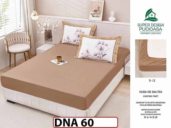 Husa de Pat din Finet + 2 Fete de Perne - Saltea 160x200 - Pat 2 Persoane - DNA60 Husa de Pat din Finet + 2 Fete de Perne - Saltea 160x200 - Pat 2 Persoane - DNA60