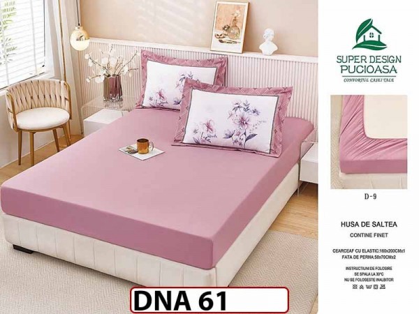 Husa de Pat din Finet + 2 Fete de Perne - Saltea 160x200 - Pat 2 Persoane - DNA61 Husa de Pat din Finet + 2 Fete de Perne - Saltea 160x200 - Pat 2 Persoane - DNA61
