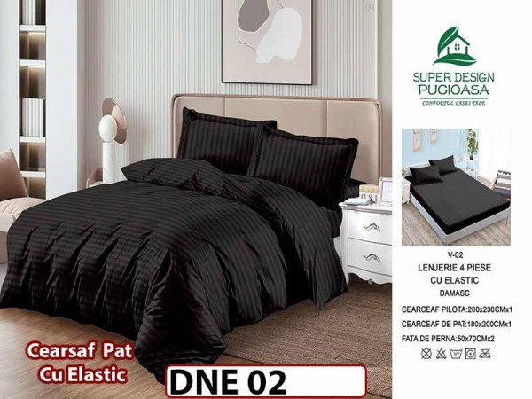 Lenjerie din damasc finet cu 4 piese, cearceaf cu elastic - DNE 02 Lenjerie din damasc finet cu 4 piese, cearceaf cu elastic - DNE 02