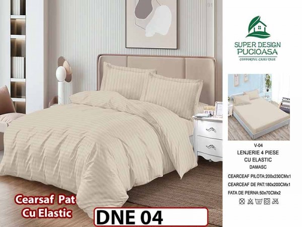 Lenjerie din damasc finet cu 4 piese, cearceaf cu elastic - DNE 04 Lenjerie din damasc finet cu 4 piese, cearceaf cu elastic - DNE 04