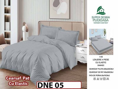 Lenjerie din damasc finet cu 4 piese, cearceaf cu elastic - DNE 05