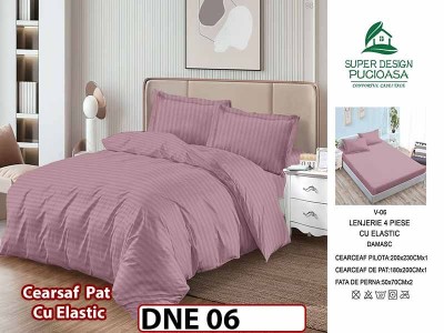Lenjerie din damasc finet cu 4 piese, cearceaf cu elastic - DNE 06