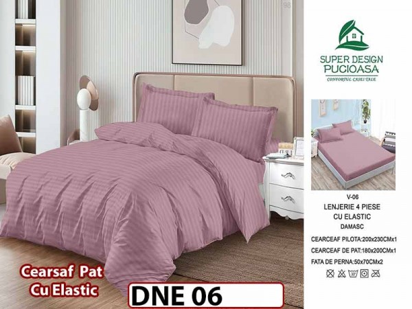 Lenjerie din damasc finet cu 4 piese, cearceaf cu elastic - DNE 06 Lenjerie din damasc finet cu 4 piese, cearceaf cu elastic - DNE 06