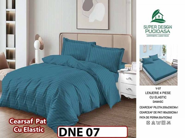 Lenjerie din damasc finet cu 4 piese, cearceaf cu elastic - DNE 07 Lenjerie din damasc finet cu 4 piese, cearceaf cu elastic - DNE 07