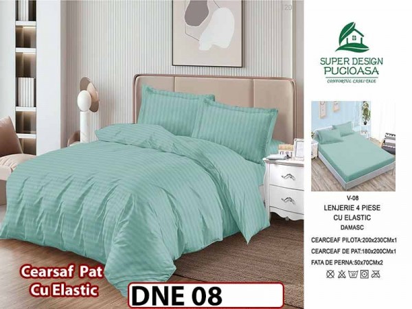 Lenjerie din damasc finet cu 4 piese, cearceaf cu elastic - DNE 08 Lenjerie din damasc finet cu 4 piese, cearceaf cu elastic - DNE 08