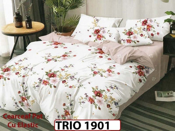 Lenjerie din finet  6 piese cearsaf cu elastic - TRIO1901