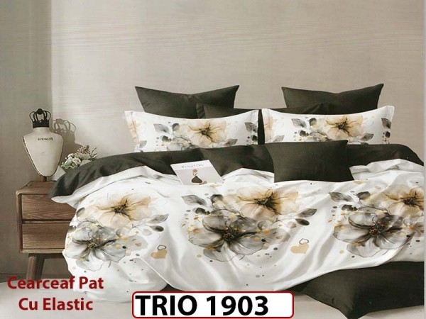 Lenjerie din finet 6 piese cearsaf cu elastic - TRIO1903 Lenjerie din finet 6 piese cearsaf cu elastic - TRIO1903