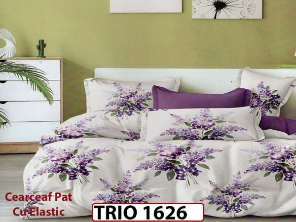 Lenjerie din finet  6 piese cearceaf cu elastic - TRIO1626