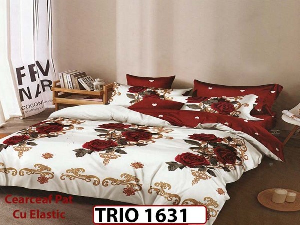 Lenjerie din finet  6 piese cearceaf cu elastic - TRIO1631