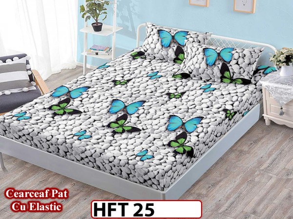 Husa de Pat din Finet + 2 Fete de Perne - Saltea 180x200 - Pat 2 Persoane - HFT25 Husa de Pat din Finet + 2 Fete de Perne - Saltea 180x200 - Pat 2 Persoane - HFT25