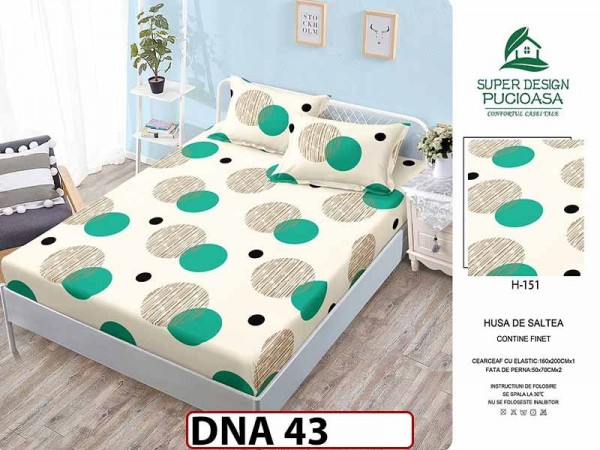 Husa de Pat din Finet + 2 Fete de Perne - Saltea 160x200 - Pat 2 Persoane - DNA43 Husa de Pat din Finet + 2 Fete de Perne - Saltea 160x200 - Pat 2 Persoane - DNA43