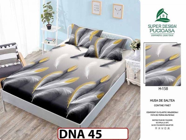 Husa de Pat din Finet + 2 Fete de Perne - Saltea 160x200 - Pat 2 Persoane - DNA45 Husa de Pat din Finet + 2 Fete de Perne - Saltea 160x200 - Pat 2 Persoane - DNA45