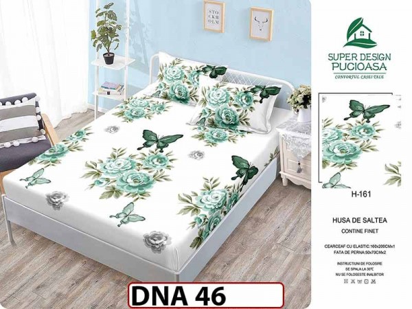 Husa de Pat din Finet + 2 Fete de Perne - Saltea 160x200 - Pat 2 Persoane - DNA46 Husa de Pat din Finet + 2 Fete de Perne - Saltea 160x200 - Pat 2 Persoane - DNA46