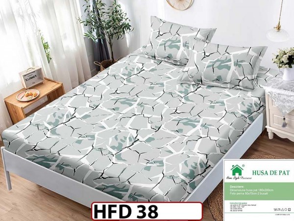 Husa de Pat din Finet + 2 Fete de Perne - Saltea 180x200 - Pat 2 Persoane - HFD38 Husa de Pat din Finet + 2 Fete de Perne - Saltea 180x200 - Pat 2 Persoane - HFD38