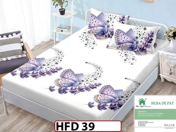 Husa de Pat din Finet + 2 Fete de Perne - Saltea 180x200 - Pat 2 Persoane - HFD39