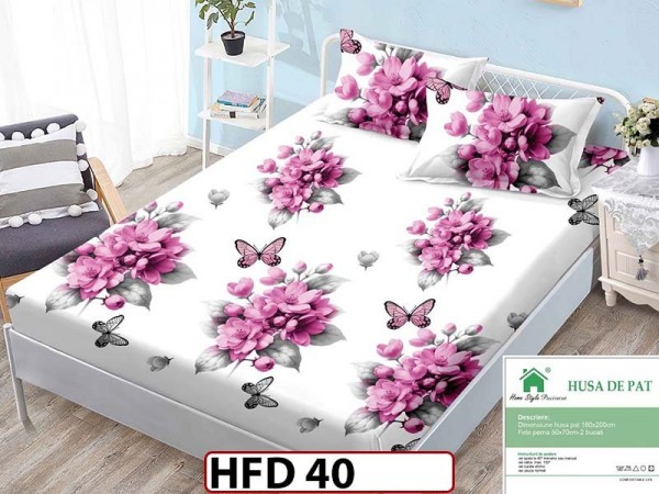 Husa de Pat din Finet + 2 Fete de Perne - Saltea 180x200 - Pat 2 Persoane - HFD40 Husa de Pat din Finet + 2 Fete de Perne - Saltea 180x200 - Pat 2 Persoane - HFD40