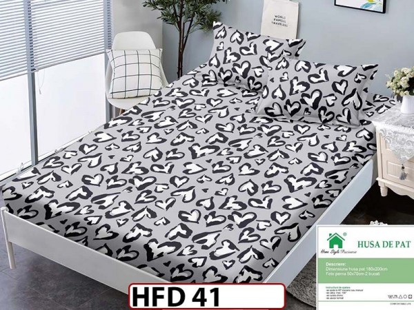 Husa de Pat din Finet + 2 Fete de Perne - Saltea 180x200 - Pat 2 Persoane - HFD41 Husa de Pat din Finet + 2 Fete de Perne - Saltea 180x200 - Pat 2 Persoane - HFD41