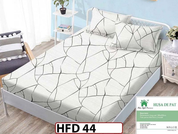 Husa de Pat din Finet + 2 Fete de Perne - Saltea 180x200 - Pat 2 Persoane - HFD44 Husa de Pat din Finet + 2 Fete de Perne - Saltea 180x200 - Pat 2 Persoane - HFD44