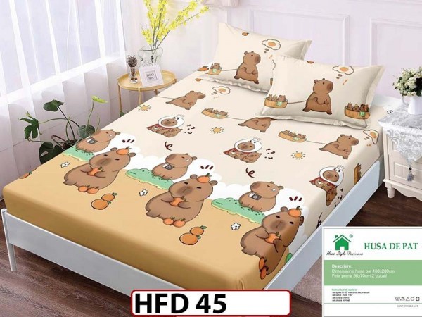 Husa de Pat din Finet + 2 Fete de Perne - Saltea 180x200 - Pat 2 Persoane - HFD45 Husa de Pat din Finet + 2 Fete de Perne - Saltea 180x200 - Pat 2 Persoane - HFD45