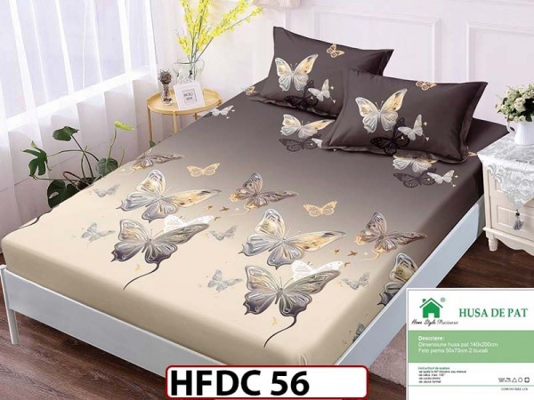 Husa de Pat din Finet + 2 Fete de Perne - Saltea 140x200 - Pat 2 Persoane -HFDC56 Husa de Pat din Finet + 2 Fete de Perne - Saltea 140x200 - Pat 2 Persoane -HFDC56