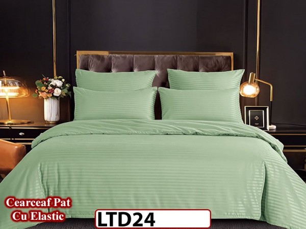 Lenjerie din damasc finet cu 6 piese, cearceaf cu elastic - LTD24