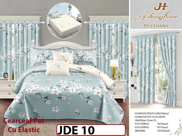Lenjerie din finet cu cearceaf elastic din 8 piese cu Draperii - JDE10