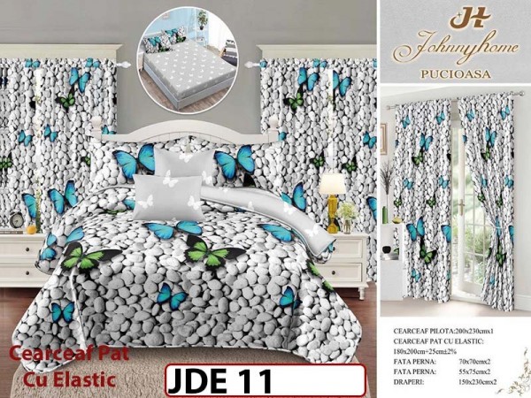 Lenjerie din finet cu cearceaf elastic din 8 piese cu Draperii - JDE11