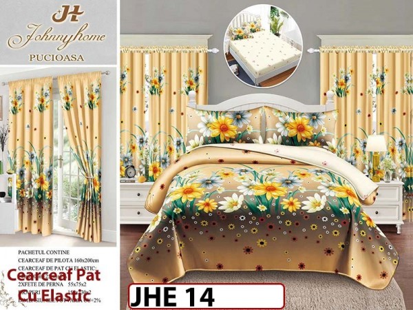 Lenjerie din finet 1 Persoana cu elastic din  6 piese cu Draperii - JHE14