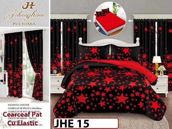 Lenjerie din finet 1 Persoana cu elastic din 6 piese cu Draperii - JHE15 Lenjerie din finet 1 Persoana cu elastic din 6 piese cu Draperii - JHE15