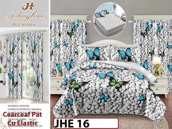 Lenjerie din finet 1 Persoana cu elastic din 6 piese cu Draperii - JHE16 Lenjerie din finet 1 Persoana cu elastic din 6 piese cu Draperii - JHE16