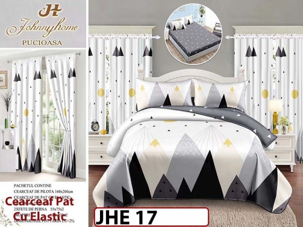 Lenjerie din finet 1 Persoana cu elastic din  6 piese cu Draperii - JHE17