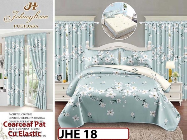 Lenjerie din finet 1 Persoana cu elastic din  6 piese cu Draperii - JHE18